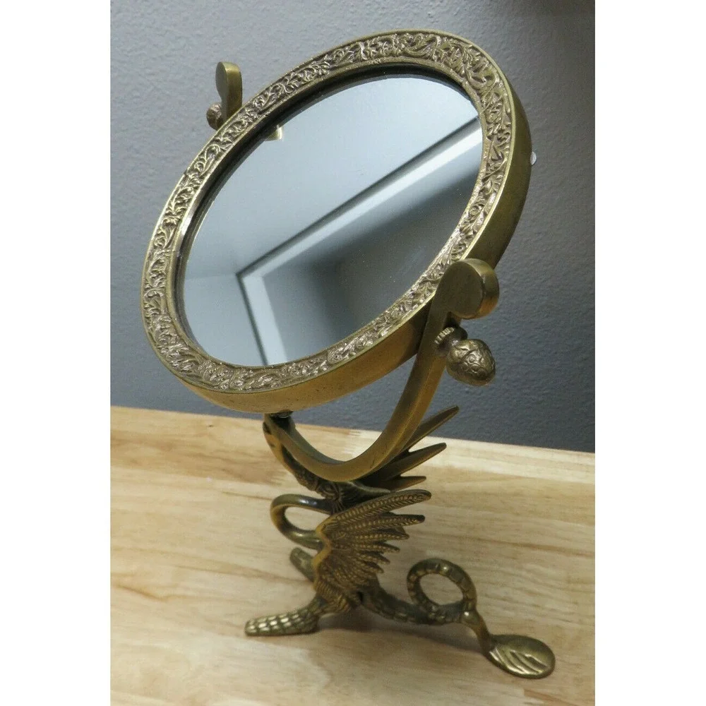 Antique Bronze TONE ORNATE ASIAN CHINESE DRAGON FISH‎ 1 SIDE VANITY MIRROR 15